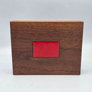 Vintage 1970s American Walnut Wood Block Bookend Enamel Inset MCM Retro 7"